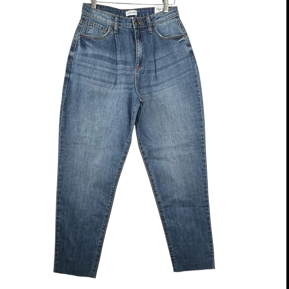 Sneak Peek Jeans Women Sz Small Blue Denim High Rise Tapered Leg Raw Hem, Pleats - Picture 2 of 11